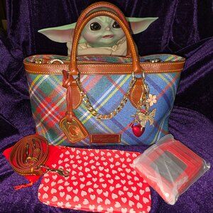 Vintage Dooney & Bourke Blue Tartan Plaid Shoulder Bag